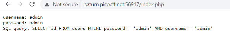 Initial login attempt with admin credentials