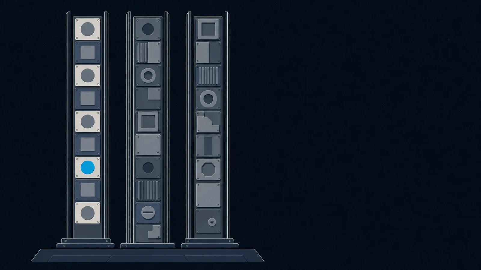 Three columns of stacked tiles, the left one visibly repeating while the other two are scrambled.
