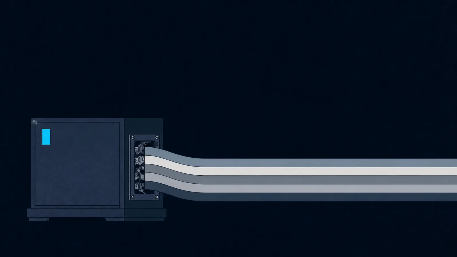 A blank console panel with one caret block, unspooling a long ribbon of narrow bands.