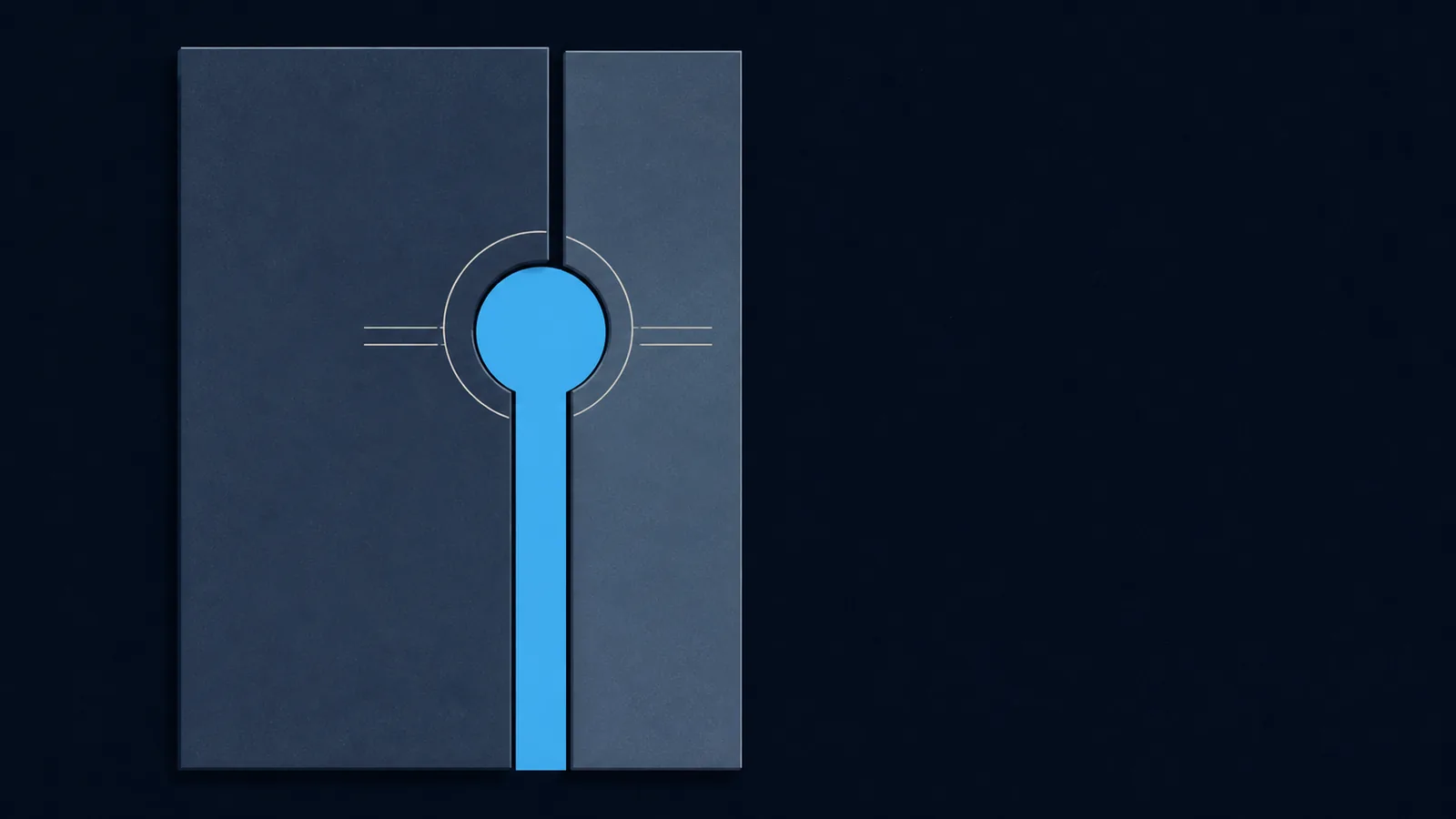 A large rectangle split into two unequal halves, the gap between them shaped like a keyhole.