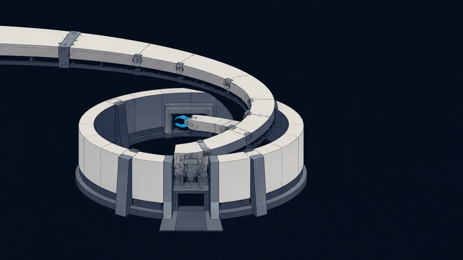 A gateway whose fetching arm reaches outward, curls back and enters its own inner courtyard.